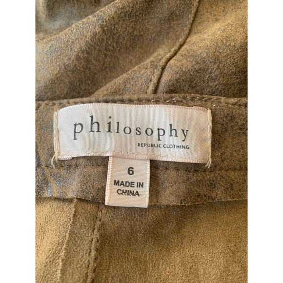 PHILOSOPHY Women's Faux Suede Pants Size 6 Straight Leg Mid-Rise Marble Brown - Picture 6 of 9